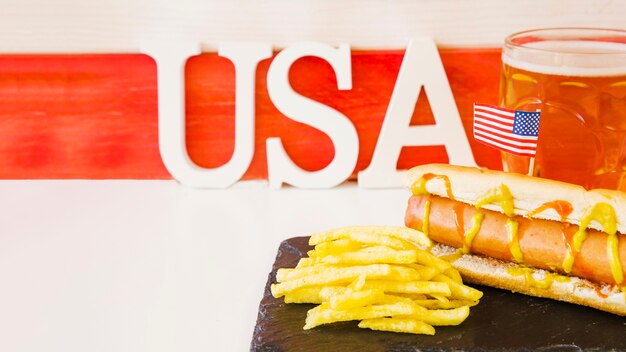 American fast food concept with hot dog