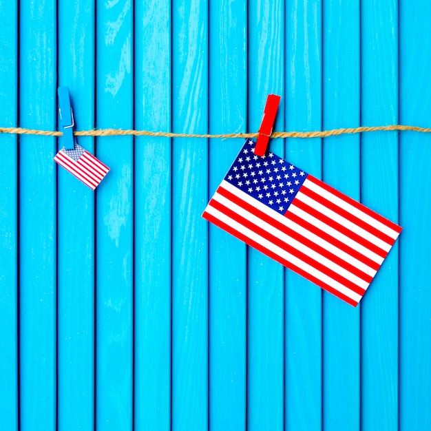 American flag background on clothesline