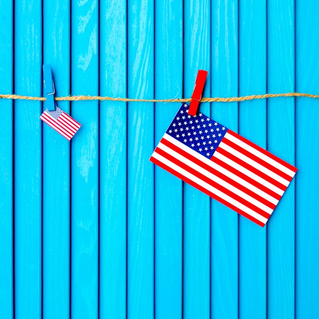 American flag background on clothesline