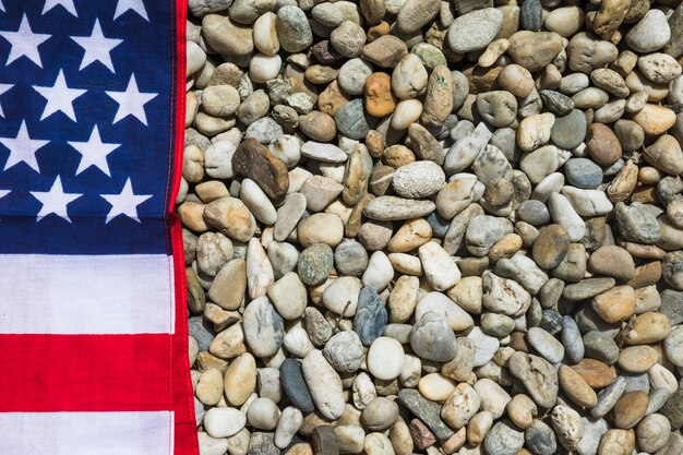 American flag background on stones texture