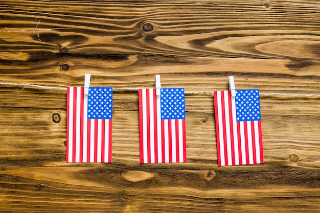 American flag background with clothesline