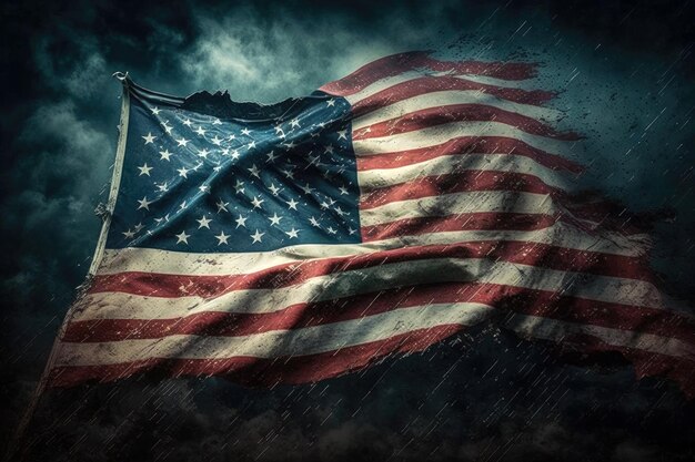 Американский флаг развевается на ветру