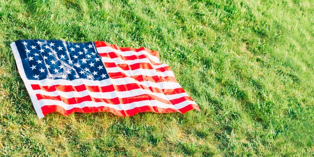 American flag on grass