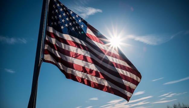 AI가 생성한 여름 태양에 펄럭이는 미국 국기