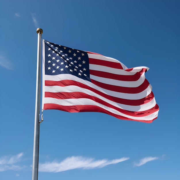 Free photo american flag waving in the wind on a background of blue sky