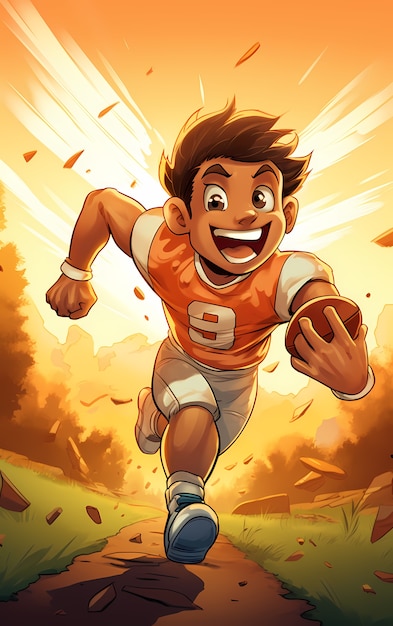 American football character with equipment