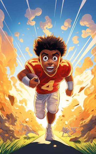 American football character with equipment
