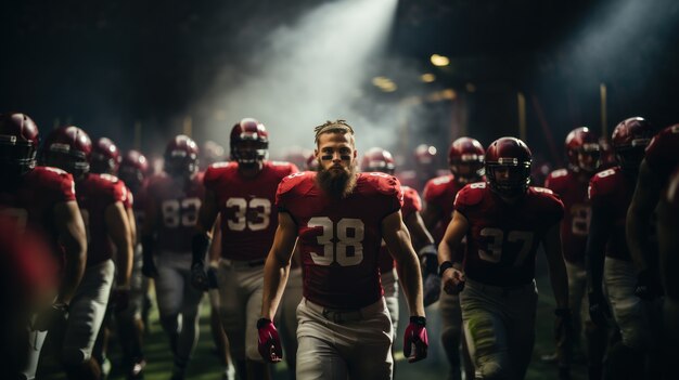 American football players wearing equipment