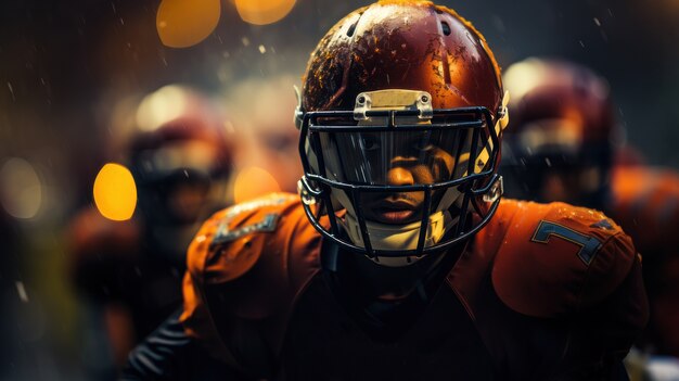 american football players wearing equipment
