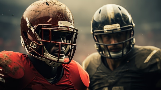 american football players wearing equipment