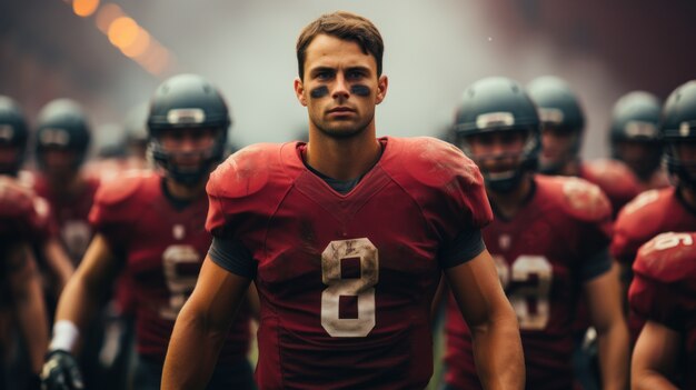 American football players wearing equipment