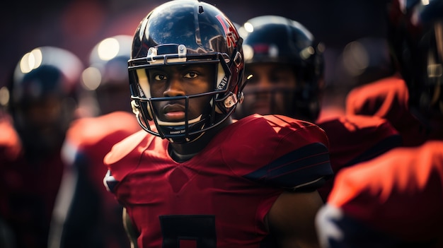 American football players wearing equipment