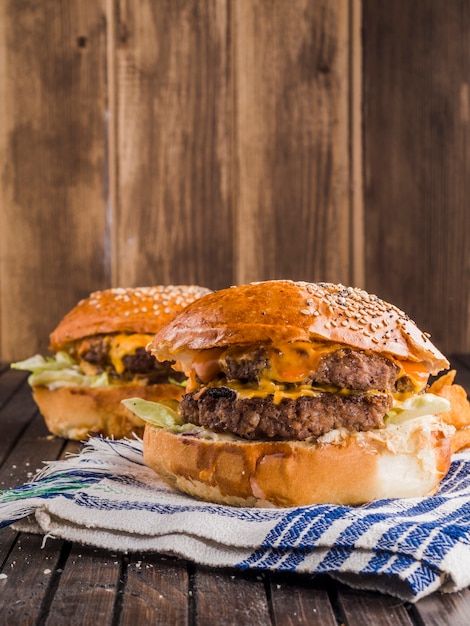 American hamburgers on cloth