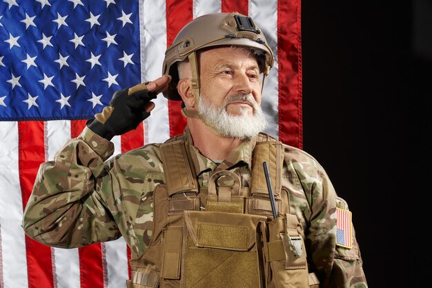 American military veteran saluting