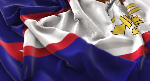 Американский флаг Самоа взъерошенный красиво машущий макрос крупным планом выстрел