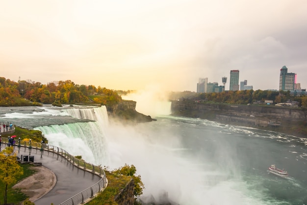 American side of Niagara Falls during sunrise .