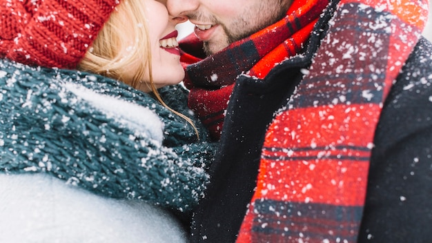 Amorous kissing couple in close-up