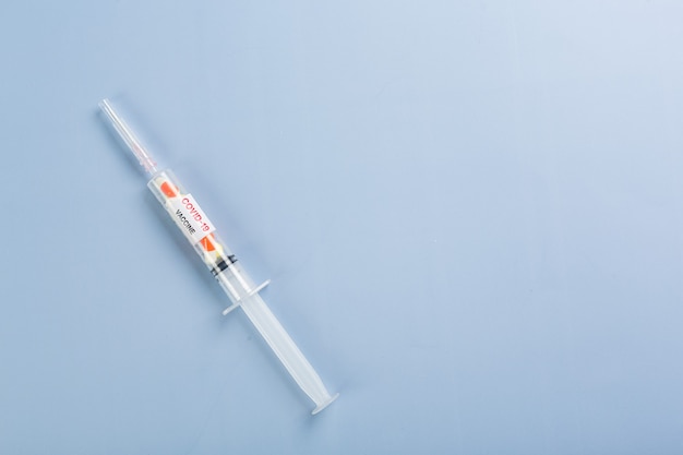 Ampoules with Covid-19 vaccine in a research medical lab.