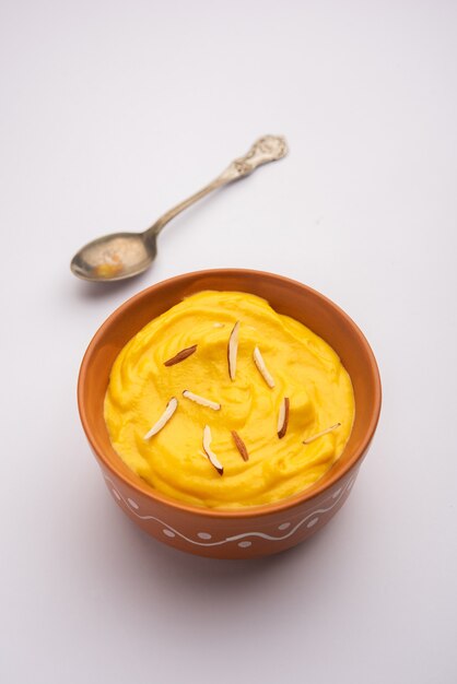Amrakhand is an alphonso flavoured yogurt or shrikhand,