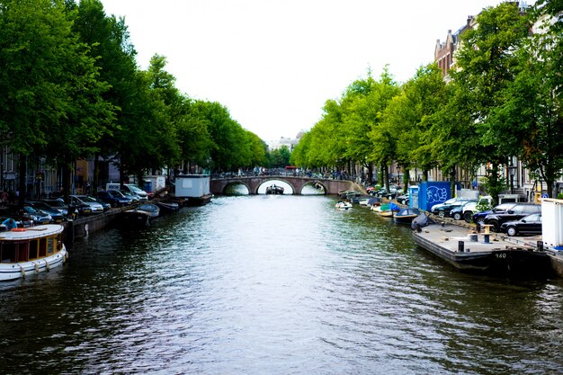 Amsterdam canals, boats walk on water