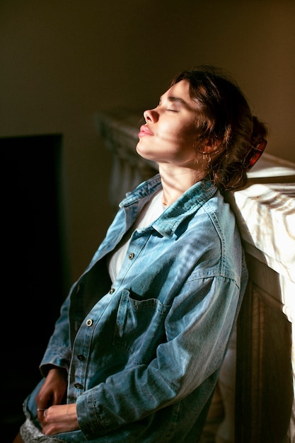 Free photo analog portrait of woman posing indoors