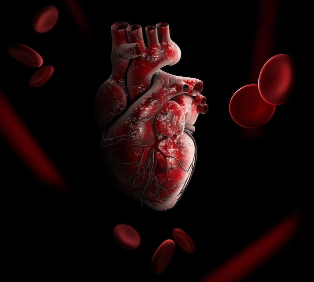 人間​の​心臓​の​解剖学​3​d​イラスト​-​黒​で​隔離​。