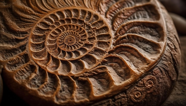 Foto gratuita antica ammonite fossile animale estinto bellezza della conchiglia in natura generata dall'intelligenza artificiale