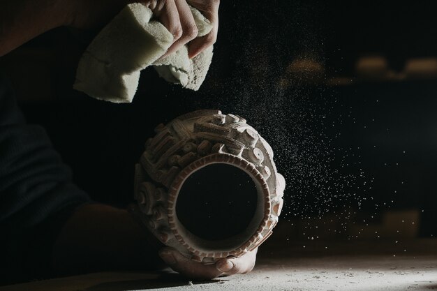 Ancient archeological pot with ethnic ornaments on it