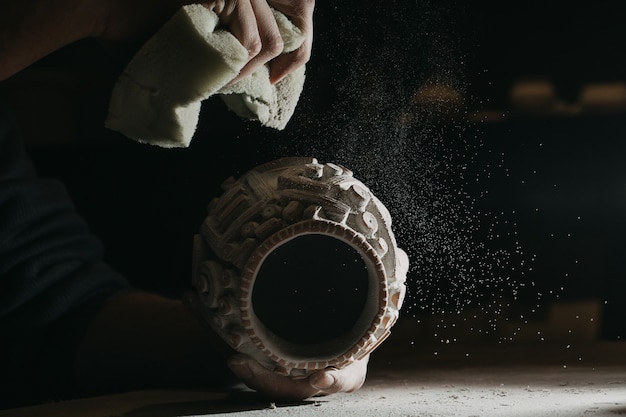 Ancient archeological pot with ethnic ornaments on it