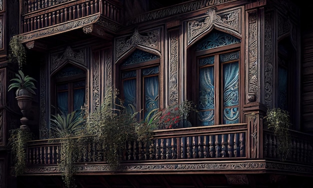 Ancient architecture blends with nature in ornate design generative AI