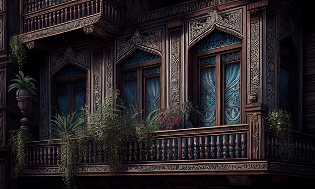 Ancient architecture blends with nature in ornate design generative AI