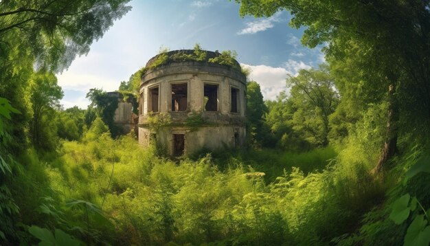 Ancient architecture ruined nature overgrows famous place generated by AI