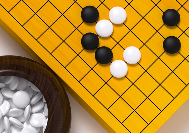 고대 아시아 보드 게임 중국, 일본, 한국에서 매우 인기가 있습니다. 이름이 baduk,go,weiqi입니다. 3d 장면.