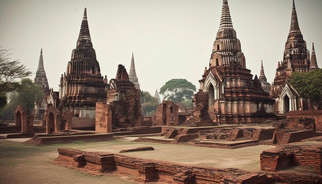 Foto gratuita l'antica statua del buddha si erge alta nella pagoda generata dall'intelligenza artificiale