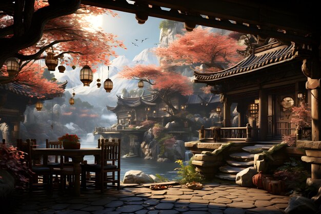 ancient chinese home landscape wallpaper