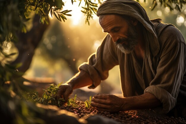 Ancient greek farmer preparing for market