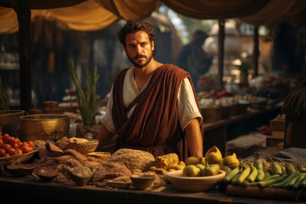고대 그리스 의 농부 가 시장 을 준비 하고 있다