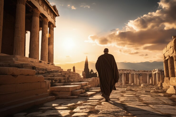 Free Photo ancient greek philosopher walking
