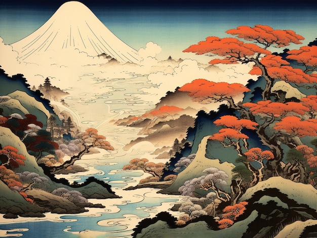 Foto gratuita antico contesto giapponese nello stile dell'arte digitale
