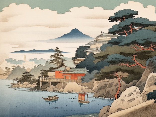 Foto gratuita antico contesto giapponese nello stile dell'arte digitale
