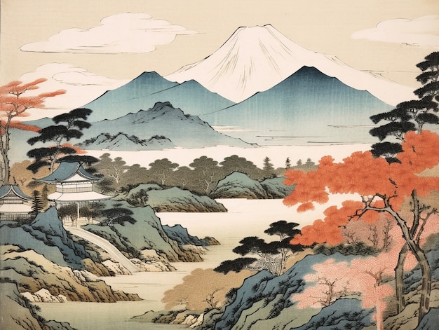 Free photo ancient japan background in digital art style