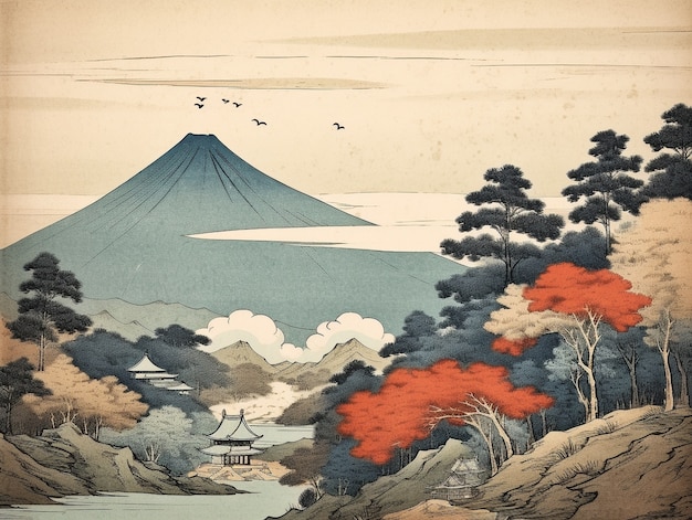 Free photo ancient japan background in digital art style