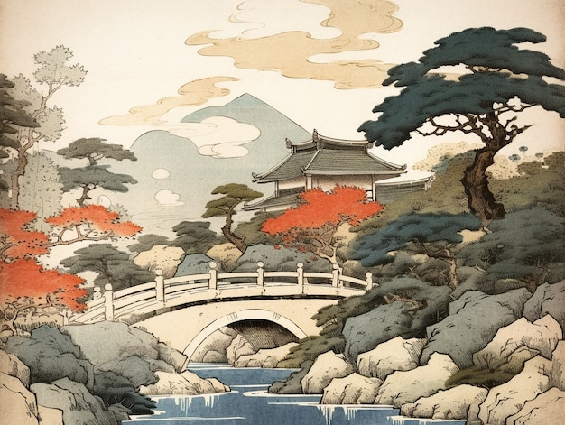 Free photo ancient japan background in digital art style