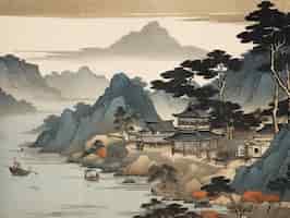 Бесплатное фото Древний японский фон в стиле цифрового искусства