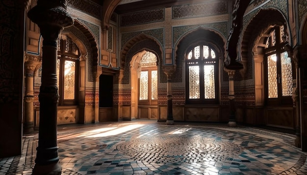 古代のミナレットは、AI によって生成された夜に華麗なモスクを照らします