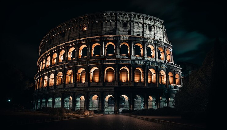 Free Photo ancient ruins illuminated at dusk a of history generated by ai