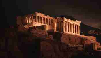 Free photo ancient ruins illuminated at dusk majestic history generated by ai