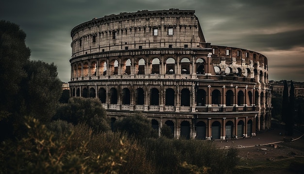 Free photo ancient ruins illuminated at dusk a national landmark generated by ai