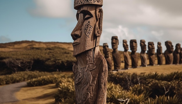 Древняя скульптура символизирует духовность в культуре коренных народов, созданную искусственным интеллектом