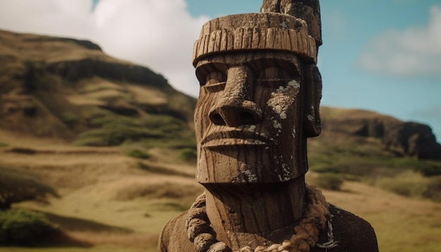 Foto gratuita l'antica statua del dio si affaccia sul monumento inca in rovina generato dall'intelligenza artificiale